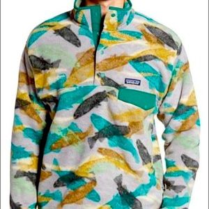 Patagonia Synchilla Snap T Trout Tails Fish Green Grey Fleece Pullover